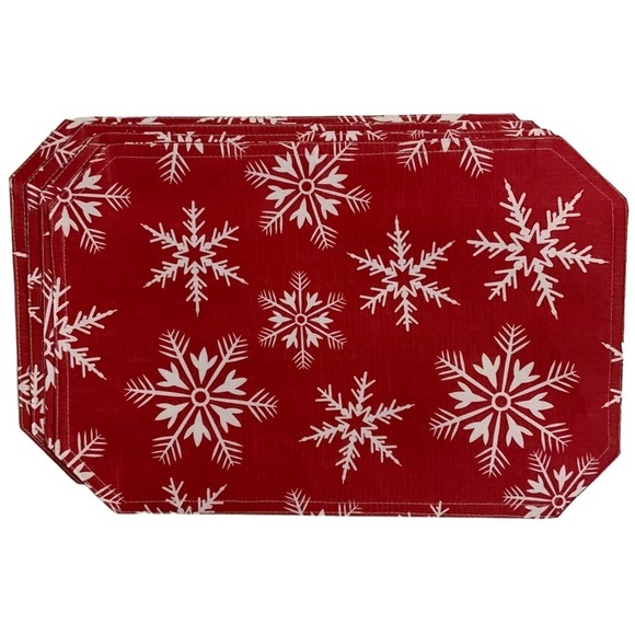 Placemats Fabric Reversible Linen Print Holiday Christmas Snowflake Red White - Picture 14 of 14